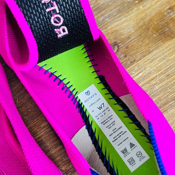 Rothy's The Point Dragon Fruit w Royal Blue Ballet Tortoise Flats Women's 7 PINK - Picture 6 of 7